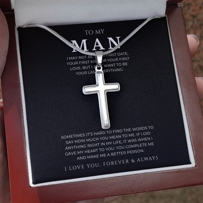 To My Man Cross Necklace with Snake Chain