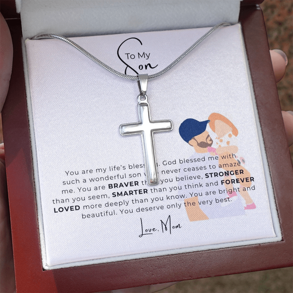 To My Son Artisan Cross Necklace with Snake Chain