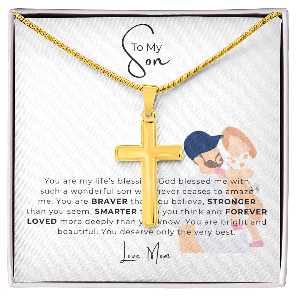 To My Son Artisan Cross Necklace with Snake Chain