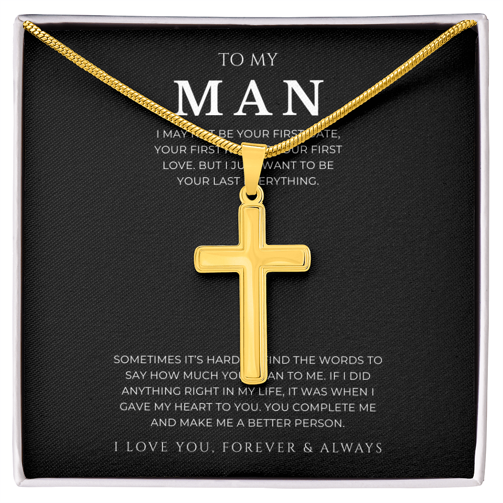 To My Man Cross Necklace with Snake Chain