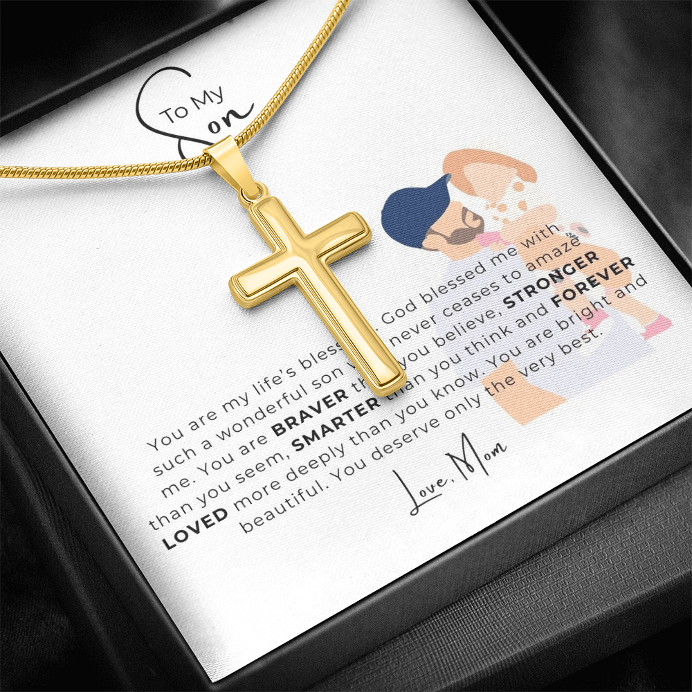 To My Son Artisan Cross Necklace with Snake Chain