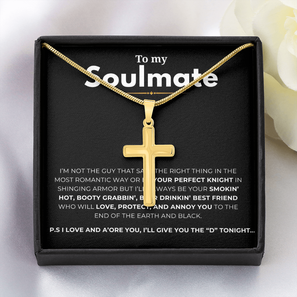 To My Soulmate Artisan Cross Necklace with Snake Chain