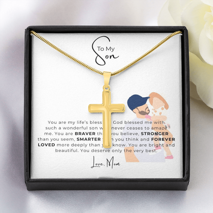 To My Son Artisan Cross Necklace with Snake Chain
