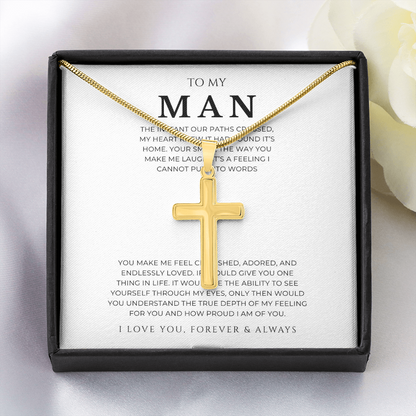To My Man Cross Necklace with Snake Chain