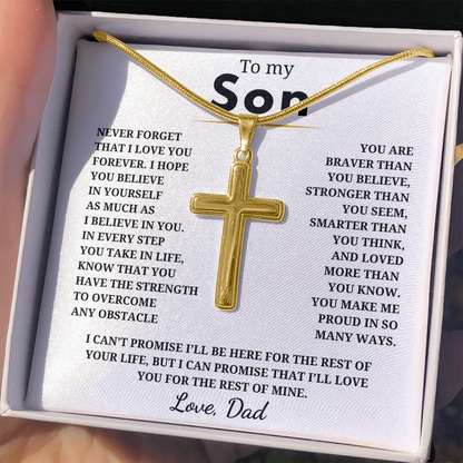 To My Son Artisan Cross Necklace with Snake Chain