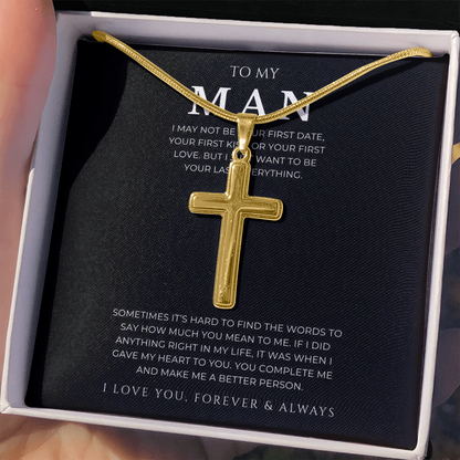 To My Man Cross Necklace with Snake Chain