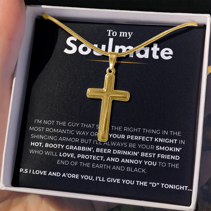 To My Soulmate Artisan Cross Necklace with Snake Chain