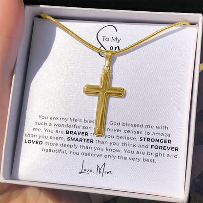 To My Son Artisan Cross Necklace with Snake Chain
