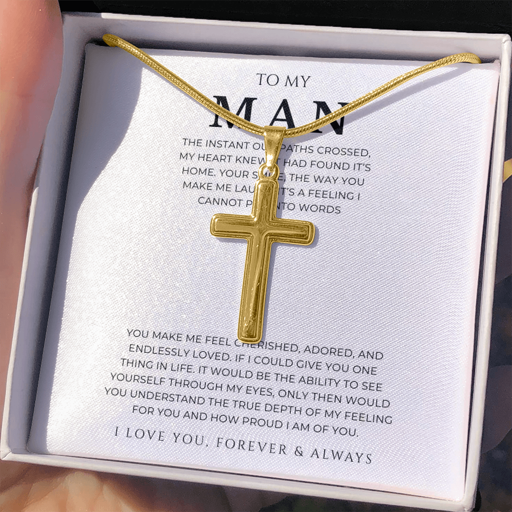 To My Man Cross Necklace with Snake Chain
