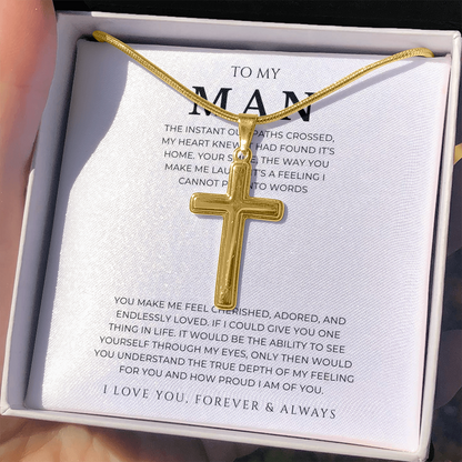 To My Man Cross Necklace with Snake Chain