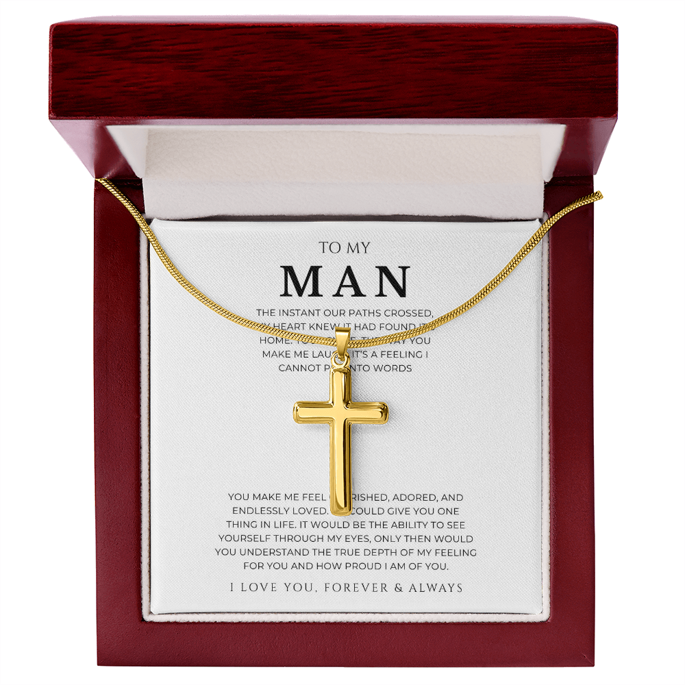 To My Man Cross Necklace with Snake Chain