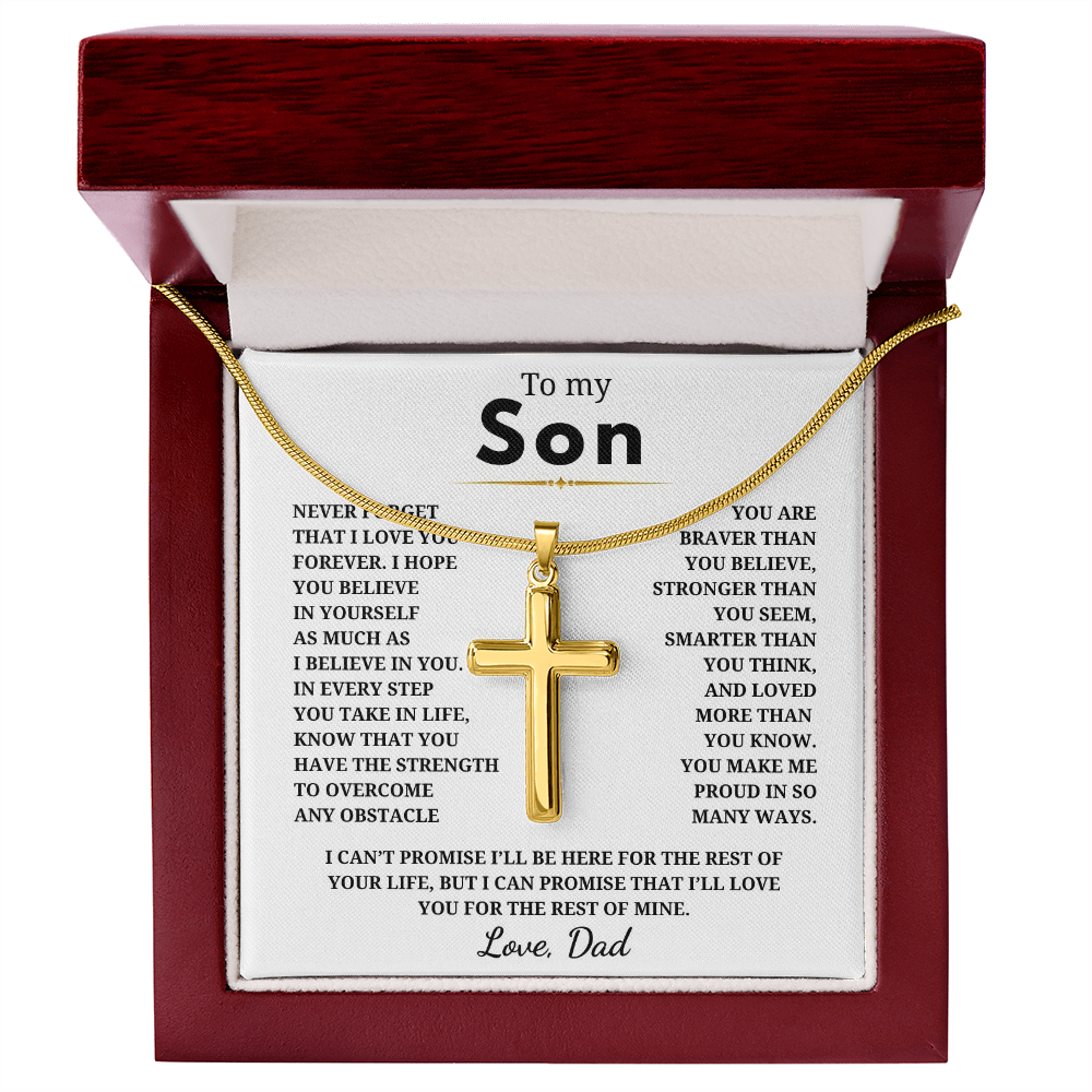 To My Son Artisan Cross Necklace with Snake Chain