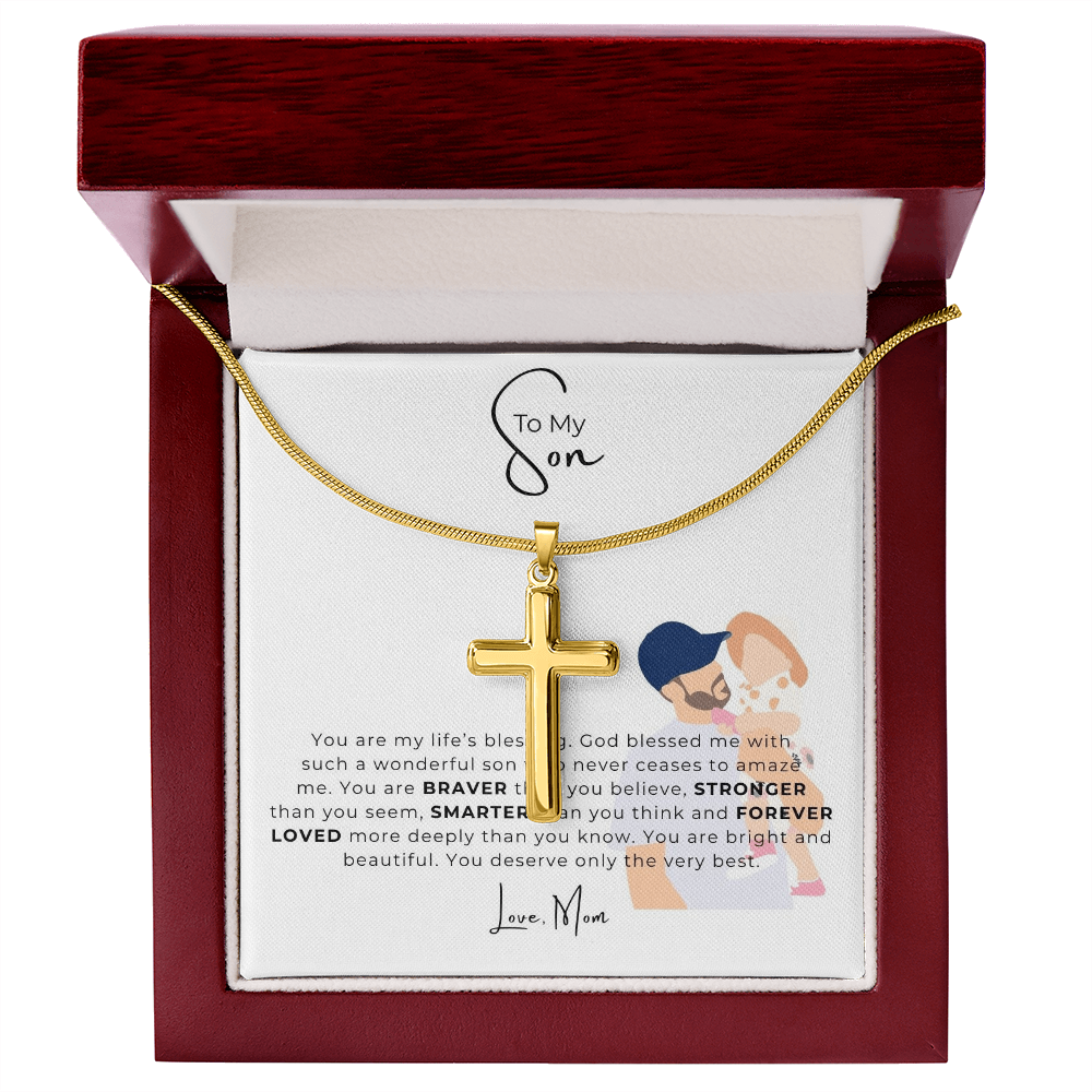 To My Son Artisan Cross Necklace with Snake Chain