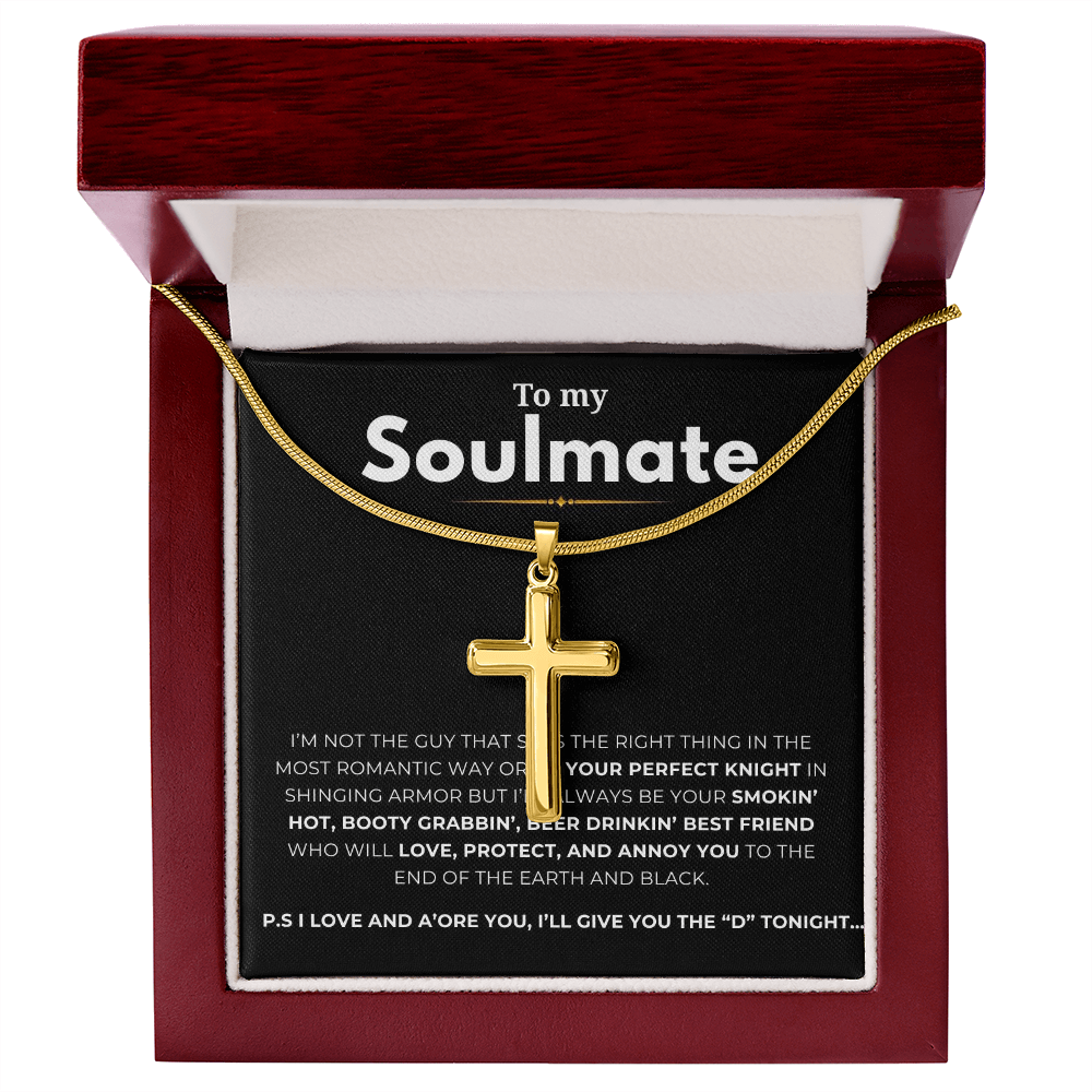 To My Soulmate Artisan Cross Necklace with Snake Chain