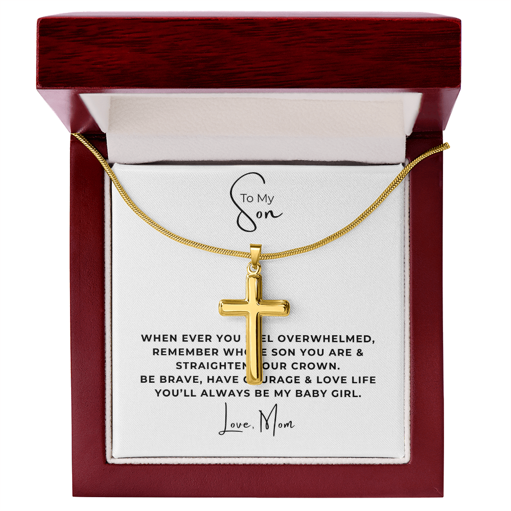 To My Son Artisan Cross Necklace with Snake Chain