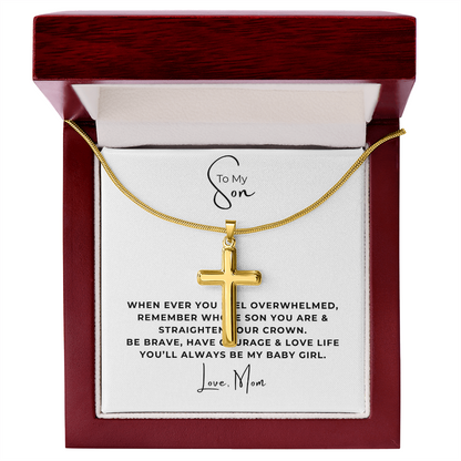 To My Son Artisan Cross Necklace with Snake Chain