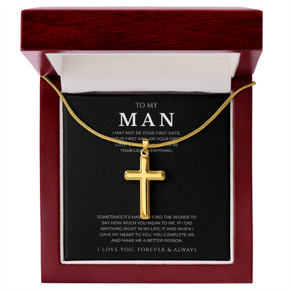 To My Man Cross Necklace with Snake Chain