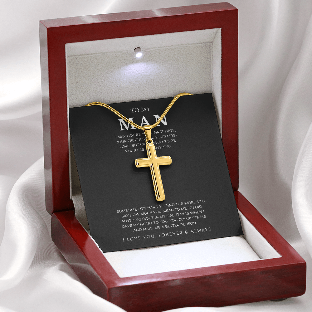 To My Man Cross Necklace with Snake Chain