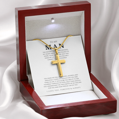 To My Man Cross Necklace with Snake Chain