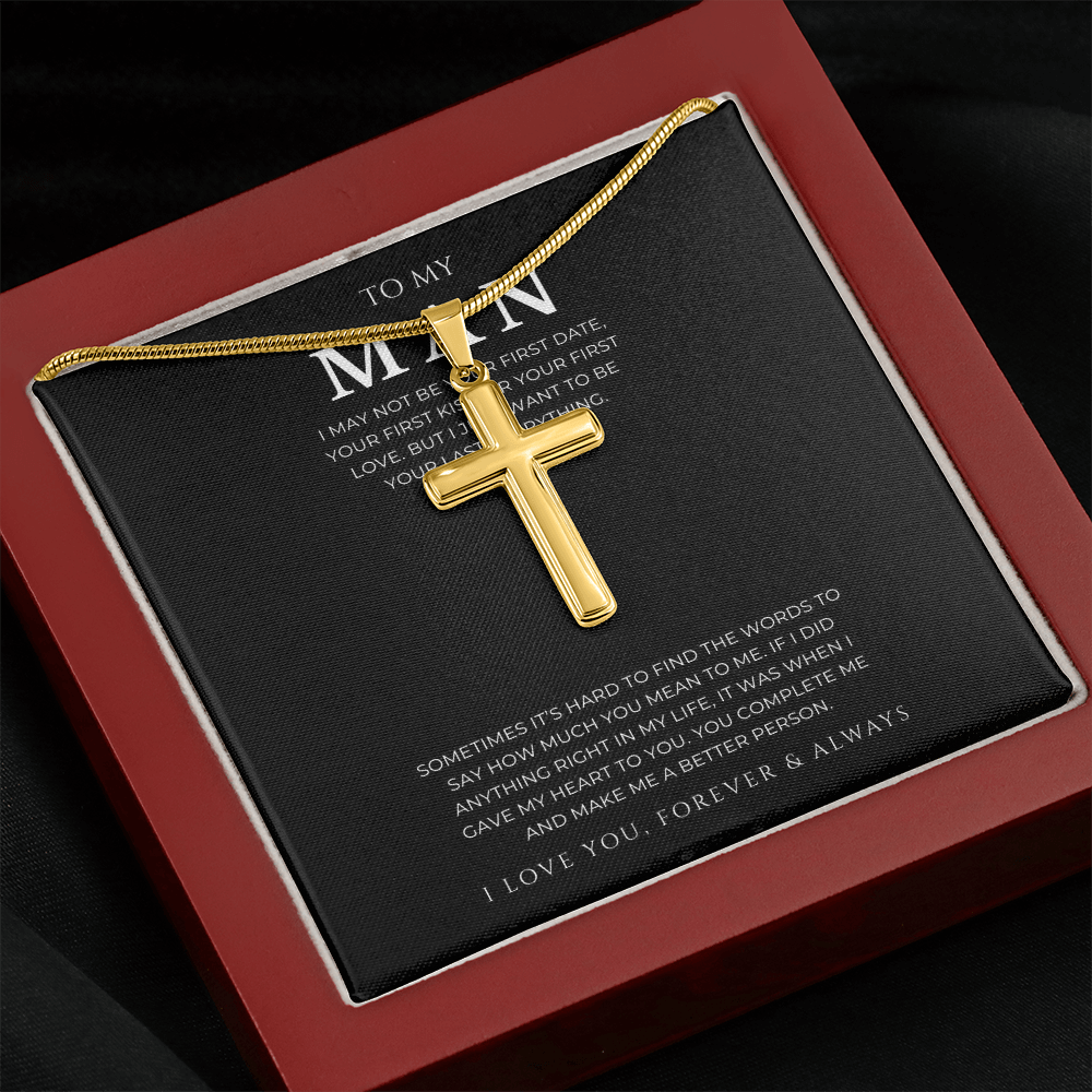 To My Man Cross Necklace with Snake Chain