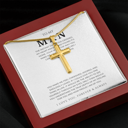 To My Man Cross Necklace with Snake Chain