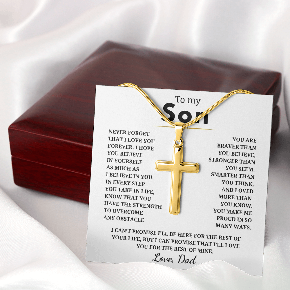 To My Son Artisan Cross Necklace with Snake Chain