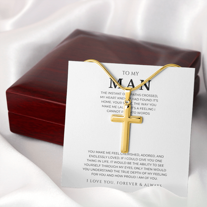To My Man Cross Necklace with Snake Chain