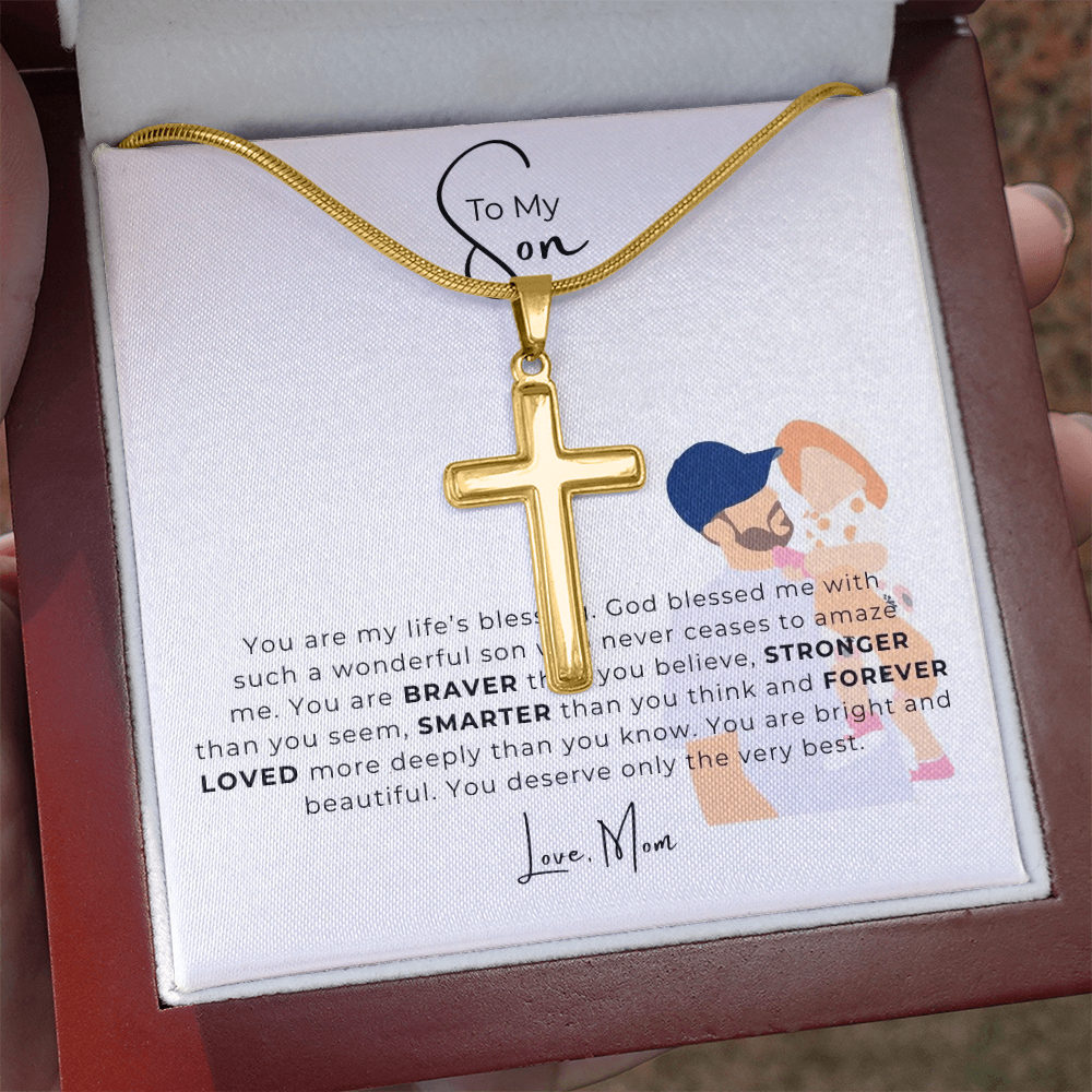 To My Son Artisan Cross Necklace with Snake Chain