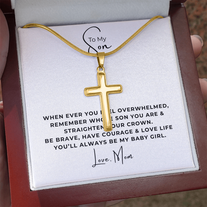 To My Son Artisan Cross Necklace with Snake Chain