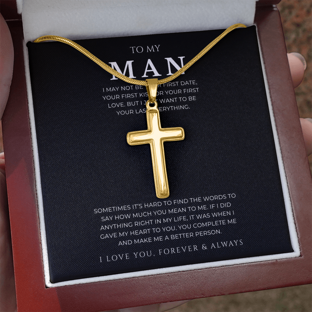To My Man Cross Necklace with Snake Chain