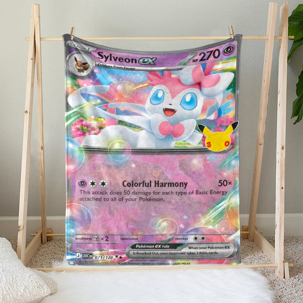 PKM Sylveon ex Card Custom Fleece Printed Blanket