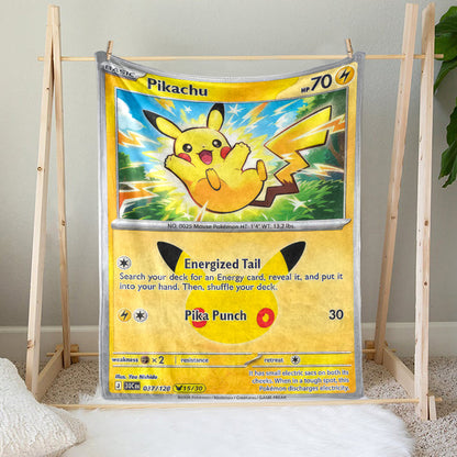 Pikachu PKM Custom Fleece Blanket – Personalized Trading Card Throw Blanket