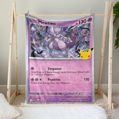 PKM Mewtwo Card Custom Fleece Printed Blanket