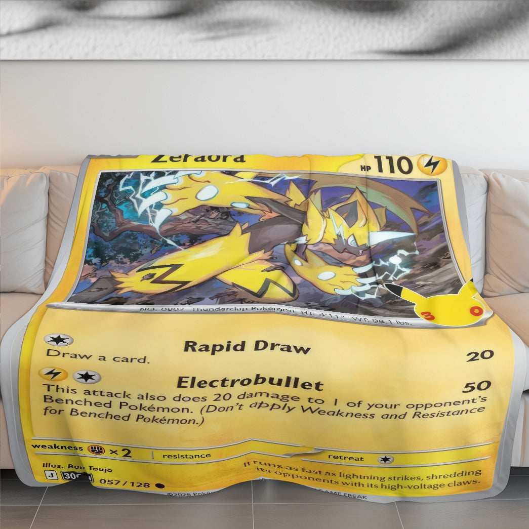 Zeraora PKM Custom Fleece Blanket – Personalized Trading Card Blanket