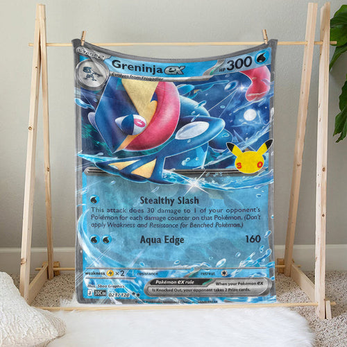 Greninja PKM Custom Fleece Blanket – Personalized Trading Card Throw Blanket