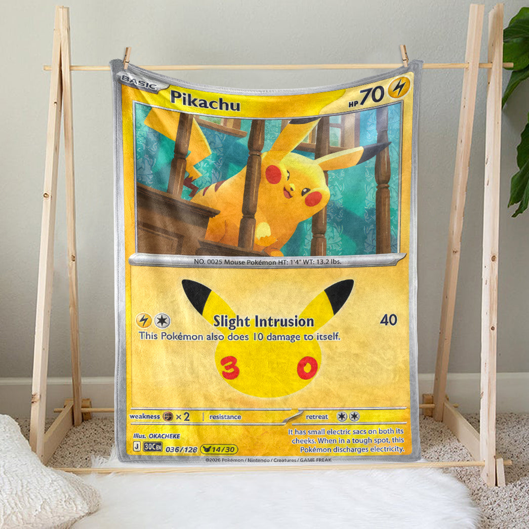 PKM Pikachu Custom Fleece Blanket – Personalized Gift for Kids & Fans