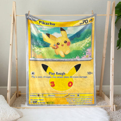 PKM Pikachu Custom Fleece Blanket – Personalized Anime Card Blanket