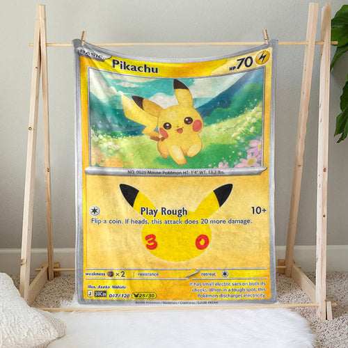 PKM Pikachu Custom Fleece Blanket – Personalized Anime Card Blanket