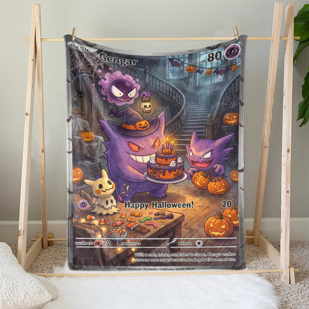 PKM Gengar Evolution Halloween Custom Fleece Blanket