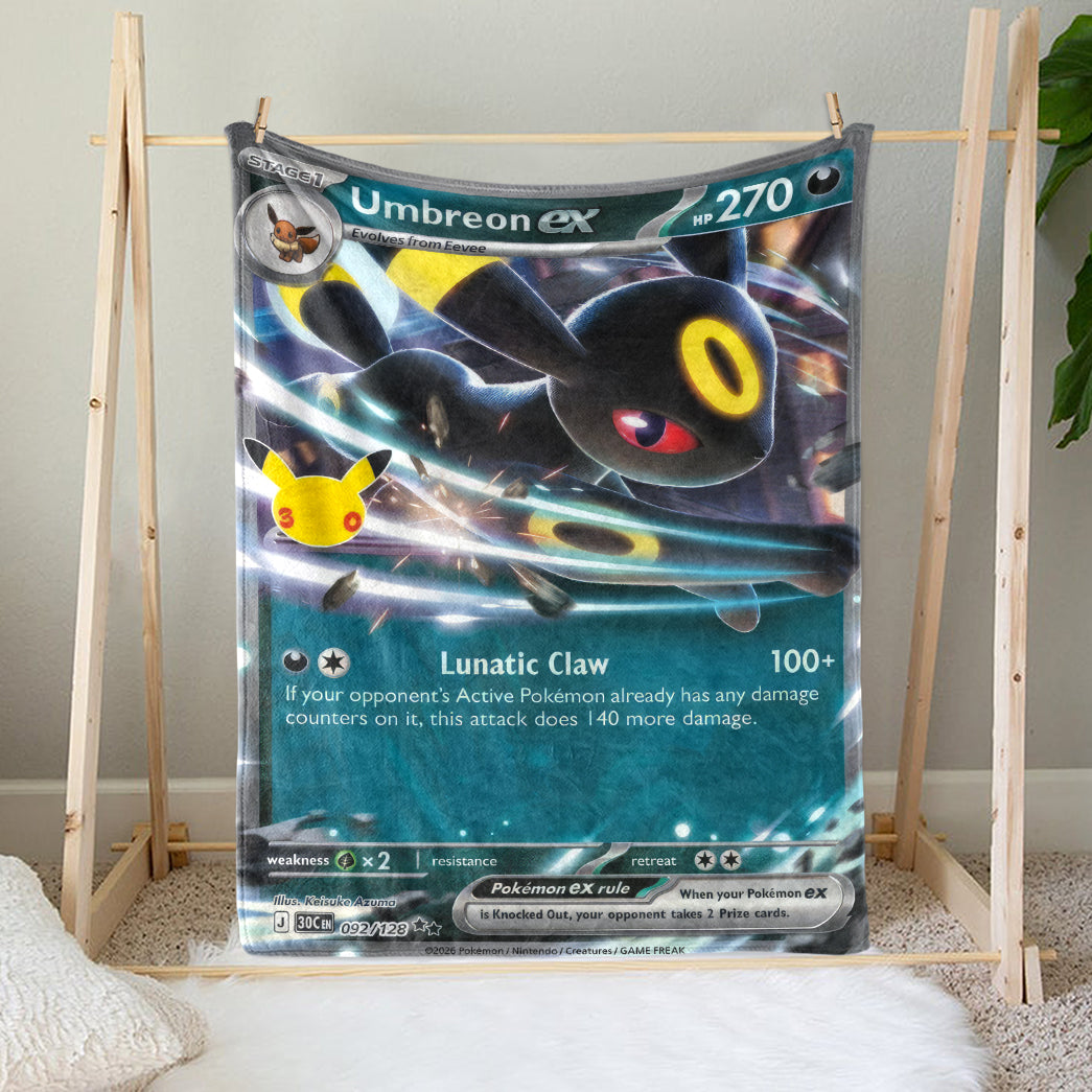 PKM Umbreon ex Card Custom Fleece Printed Blanket