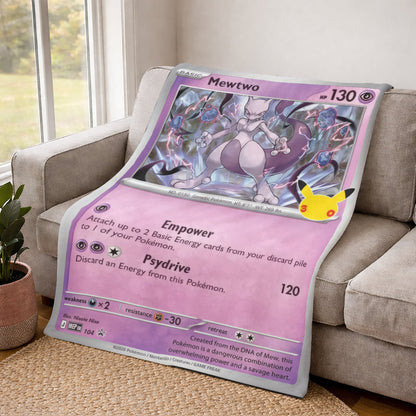 PKM Mewtwo Card Custom Fleece Printed Blanket