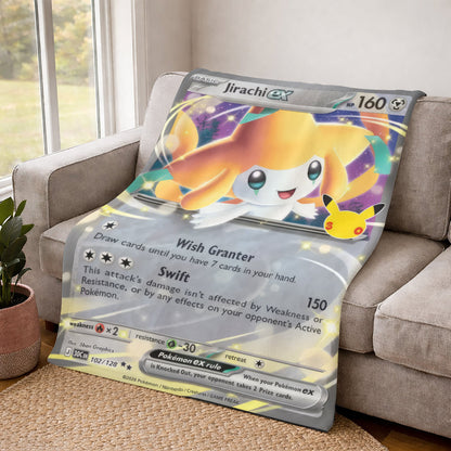 Jirachi PKM Custom Fleece Blanket – Personalized Anime Card Throw Blanket