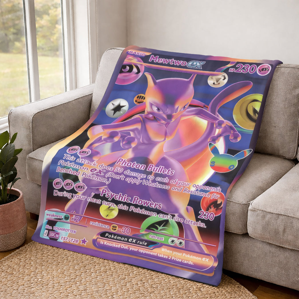 PKM Mewtwo Custom Fleece Blanket – Personalized Soft Plush Throw Blanket