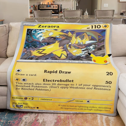 Zeraora PKM Custom Fleece Blanket – Personalized Trading Card Blanket