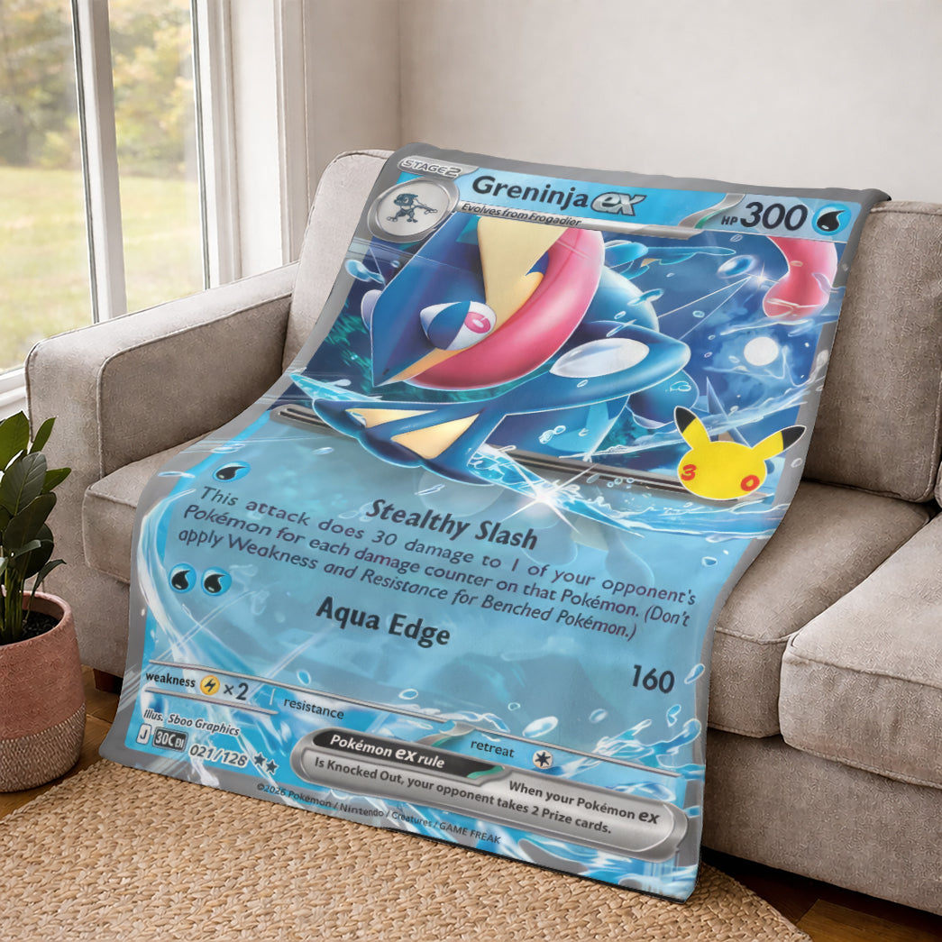 Greninja PKM Custom Fleece Blanket – Personalized Trading Card Throw Blanket