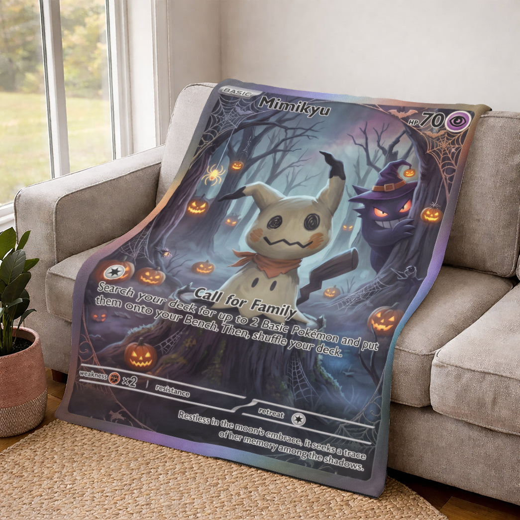 PKM Mimikyu And Gengar Halloween Custom Fleece Blanket