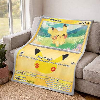 PKM Pikachu Custom Fleece Blanket – Personalized Anime Card Blanket