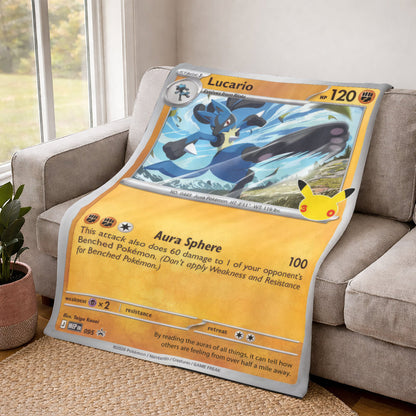 PKM Lucario Custom Fleece Blanket - Personalized Trading Card Throw Blanket