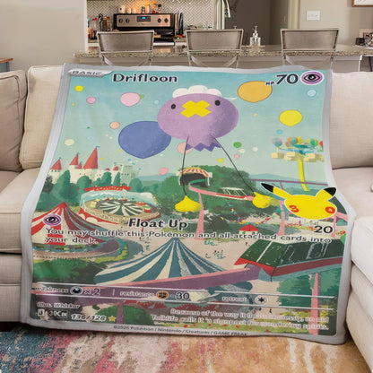 Drifloon PKM Custom Fleece Blanket – Personalized Trading Card Throw Blanket