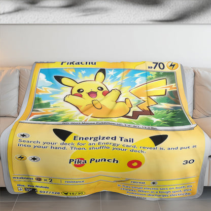 Pikachu PKM Custom Fleece Blanket – Personalized Trading Card Throw Blanket